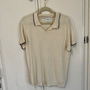 Zara MEN Beige Textured Polo COLLAR SHIRT with short sleeve SIZE L #2131